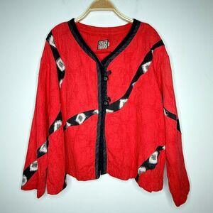 Bets‎ by Canvasbacks Red Textured Open Front Jacket Statement Design Bohemian